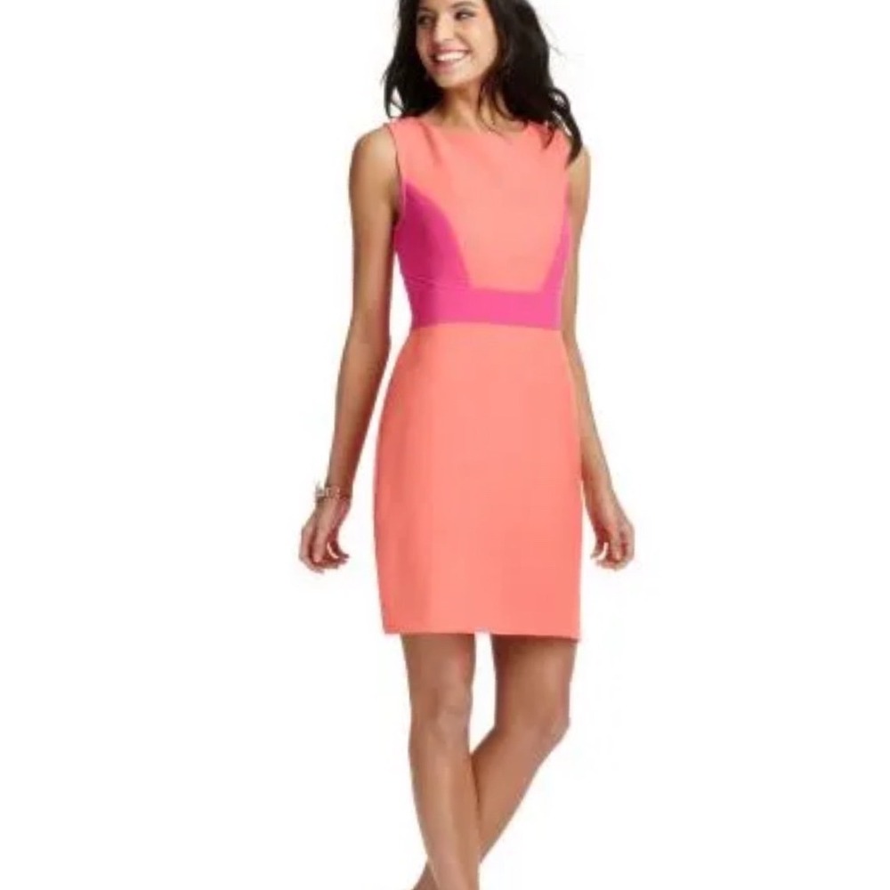 Loft Sleeveless Orange Pink Colorblock Mini Sheath Dress Size 0